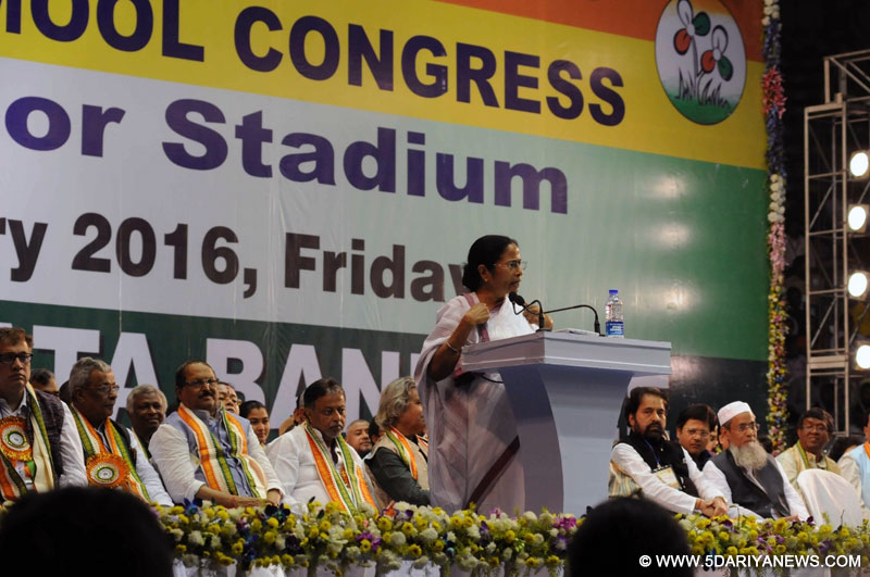 West Bengal Chief Minister and TMC supremo Mamata Banerjee addresses at the party`s extended general council meeting in Kolkata, on Feb 12, 2016. 