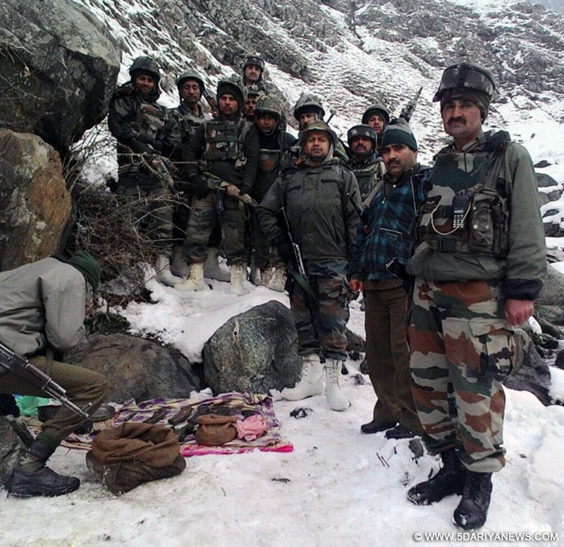 Security personnel bust a militant hideout at a forest in Bajpathri area of Ramban district of Jammu and Kashmir on Feb 13, 2016.