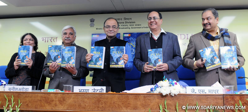 The Union Minister for Finance, Corporate Affairs and Information & Broadcasting, Shri Arun Jaitley releasing the Bharat 2016 and India 2016, in New Delhi on February 18, 2016. 