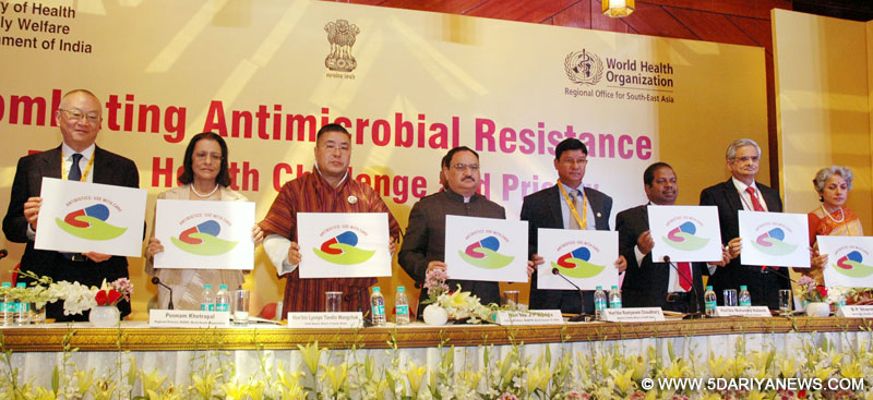 J.P. Nadda launching the logo for “Antibiotics: Use with Care” at the inauguration of the International Conference on Combating Anti-microbial Resistance: Public Health Challenge and Priority, in New Delhi on February 23, 2016. 