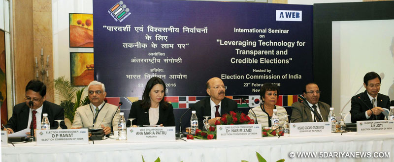 The Chief Election Commissioner, Dr. Nasim Zaidi and the Election Commissioners, Shri A.K. Joti and Shri O.P. Rawat at the inaugural session of a WEB (Association of World Election Bodies) Seminar on “Leveraging Technology for Transparent and Credible Elections”, organised by the Election Commission of India, in New Delhi on February 23, 2016.
