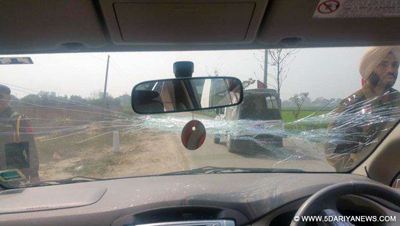 The shattered windscreen of Delhi Chief Minister Arvind Kejriwal`s car that was attacked during an election campaign in Ludhiana on Feb 29, 2016.