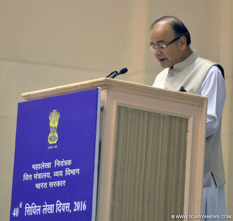 Arun Jaitley addressing at the 40th Anniversary Celebrations of the Indian Civil Accounts Service, organised by the office of Controller General of Accounts (CGA), in New Delhi on March 01, 2016.