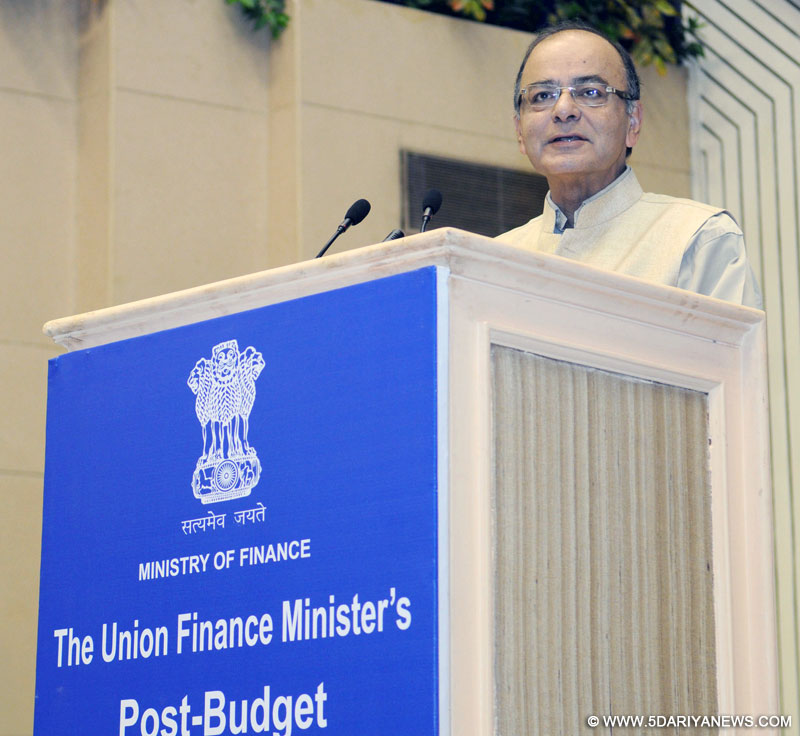 The Union Minister for Finance, Corporate Affairs and Information & Broadcasting, Shri Arun Jaitley addressing at a Post Budget Interactive Session with the representatives of Indian Trade and Industry Associations (FICCI, CII and ASOCHAM), in New Delhi on March 02, 2016.