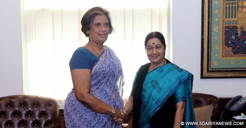 External Affairs Minister Sushma Swaraj meets former Sri Lankan President Chandrika Kumaratunga in New Delhi, on March 2, 2016.