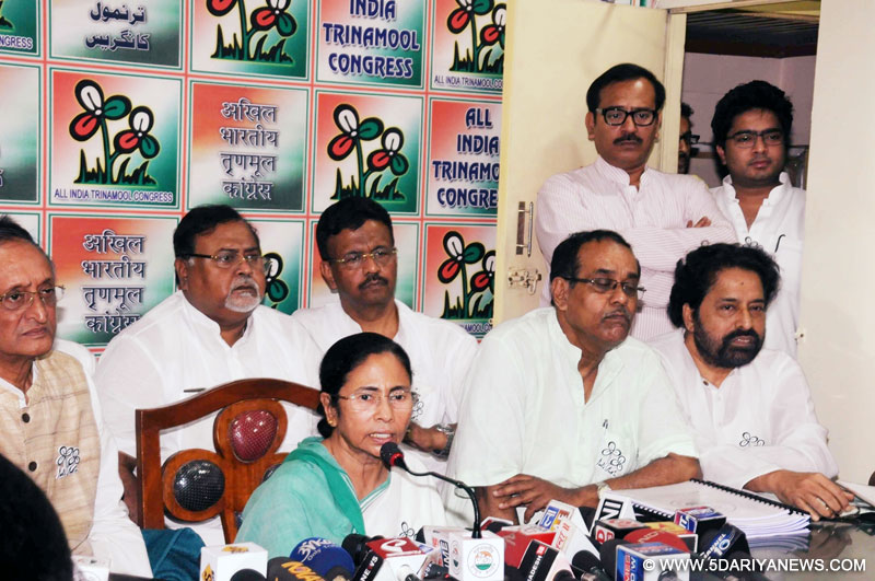 West Bengal Chief Minister and Trinamool Congress supremo Mamata Banerjee addresses a press conference to announce the list of candidates contesting upcoming assembly elections from her party, at her residence in Kolkata, on March 4, 2016.