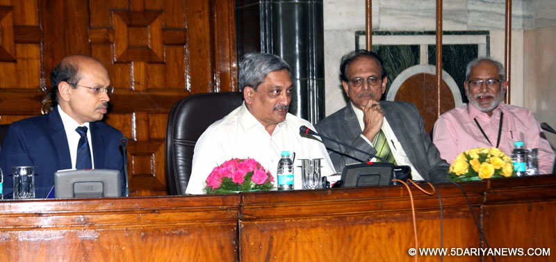 Union Minister for Defence Manohar Parrikar addresses a press conference on Defence Budget 2016-17, in New Delhi on March 4, 2016. 