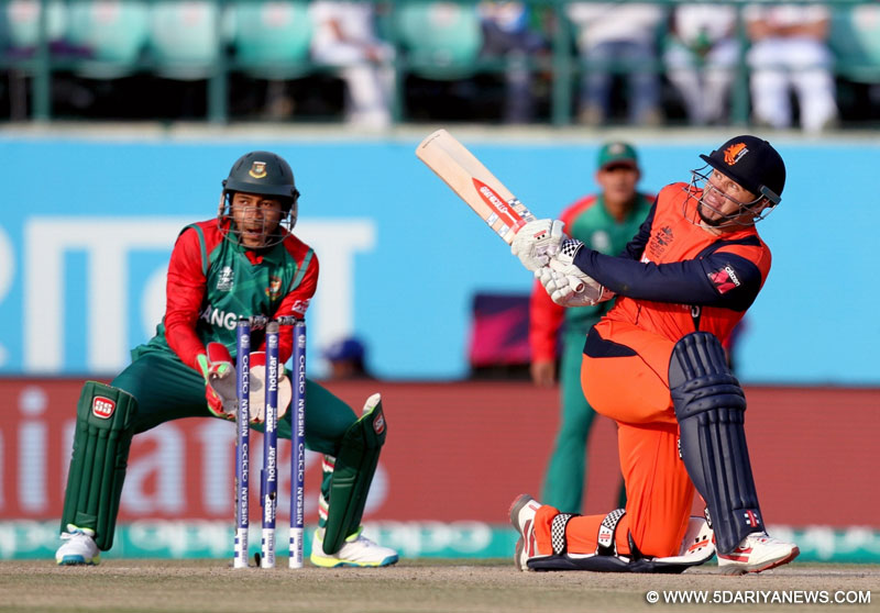 A Netherlands batsman in action during the 3rd Match (First Round, Group A) of ICC World T20 between Bangladesh and Netherlands at Himachal Pradesh Cricket Association Stadium in Dharamsala on March 9, 2016.