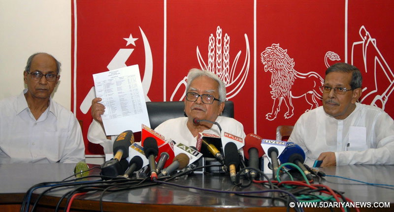 Left Front chairman Biman Bose announces the list of Left candidates contesting the upcoming West Bengal Polls in Kolkata, on March 10, 2016.
