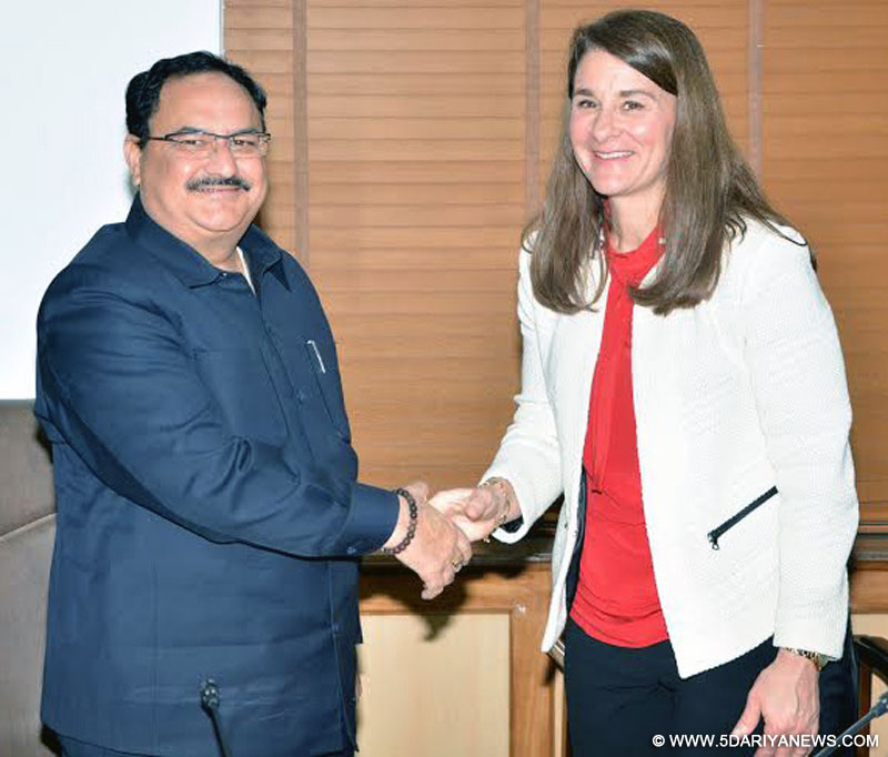 The Co-Chair & Trustee, Bill and Melinda Gates Foundation, Ms. Melinda Gates calling on the Union Minister for Health & Family Welfare, Shri J.P. Nadda, in New Delhi on March 11, 2016.
