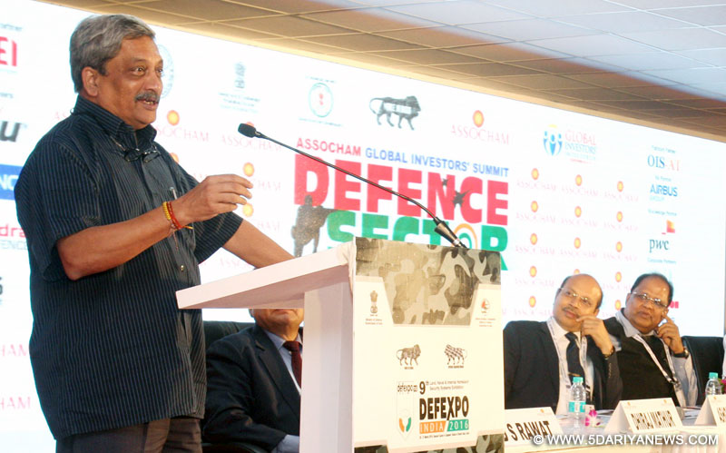 The Union Minister for Defence, Shri Manohar Parrikar addressing at the International Seminar on Advances in Shipbuilding Technology at Defexpo-16, in Goa on March 29, 2016. 