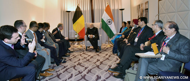 Board Members of the Association of Diamond Traders call on the Prime Minister, Shri Narendra Modi, in Brussels, Belgium on March 30, 2016.