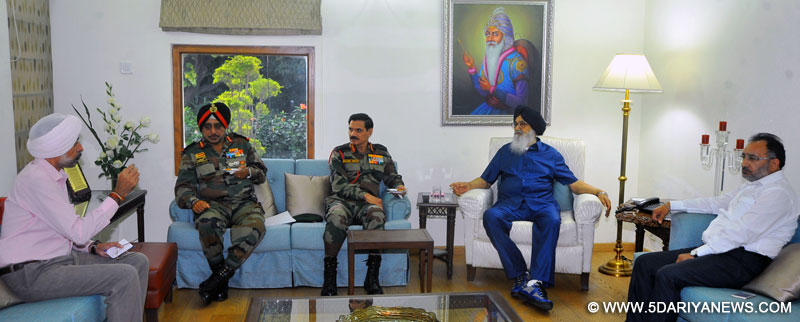 Punjab Chief Minister Mr. Parkash Singh Badal during a meeting with Chief of Indian Army Gen. Dalbir Singh Suhag at his official residence on Wednesday.