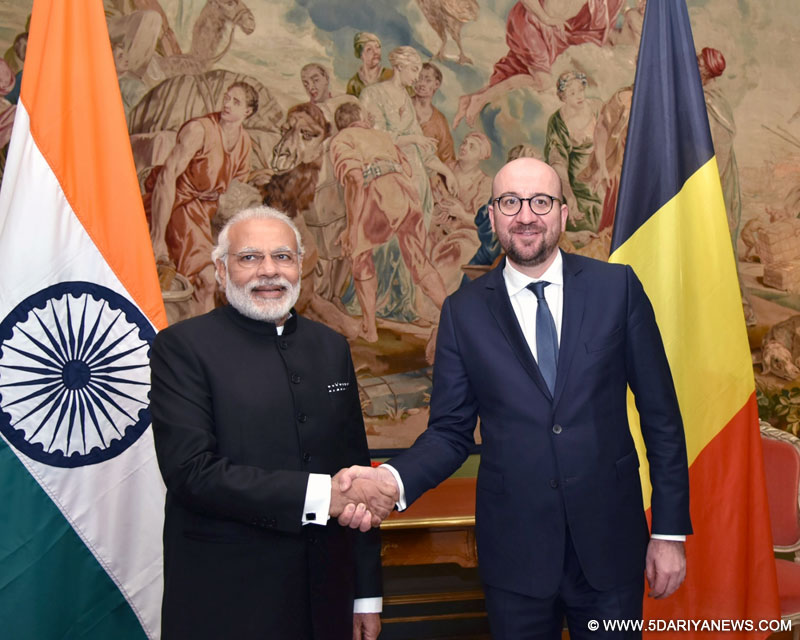 The Prime Minister, Shri Narendra Modi meeting the Prime Minister of Belgium, Mr. Charles Michel at the Egmont Palace, in Brussels, Belgium on March 30, 2016.