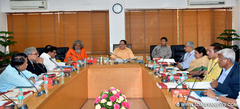 The Union Minister for Health & Family Welfare, Shri J.P. Nadda presiding over the Governing Body and Institute Body meeting of the AIIMS, Bhubaneswar, in New Delhi on March 31, 2016. The Member of Parliament, Shri Prasanna Kumar Patasani and the Secretary (Health and Family Welfare), Shri B.P. Sharma are also seen.
