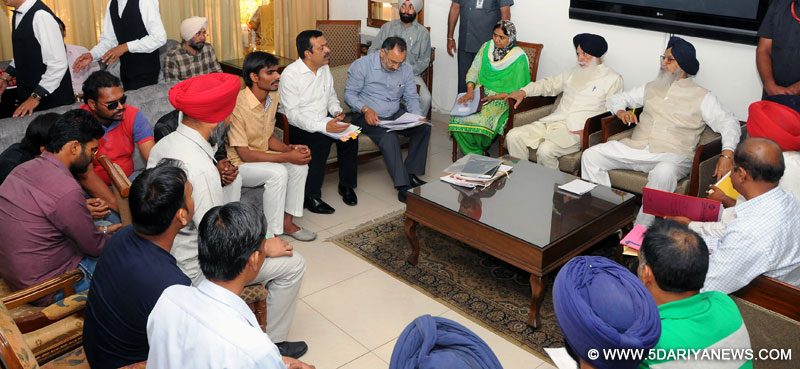 Punjab Chief Minister Parkash Singh Badal during a meeting with the delegation of State Unit of National Federation of the Blind at Punjab Bhawan, Chandigarh on Friday