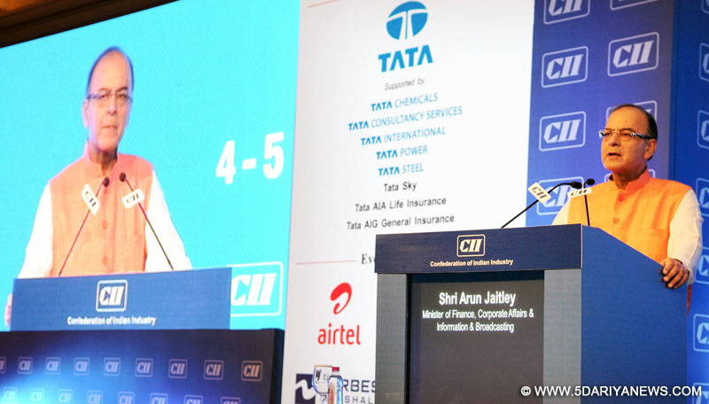 The Union Minister for Finance, Corporate Affairs and Information & Broadcasting, Shri Arun Jaitley addressing at the inauguration of the CII Annual Session, in New Delhi on April 04, 2016.