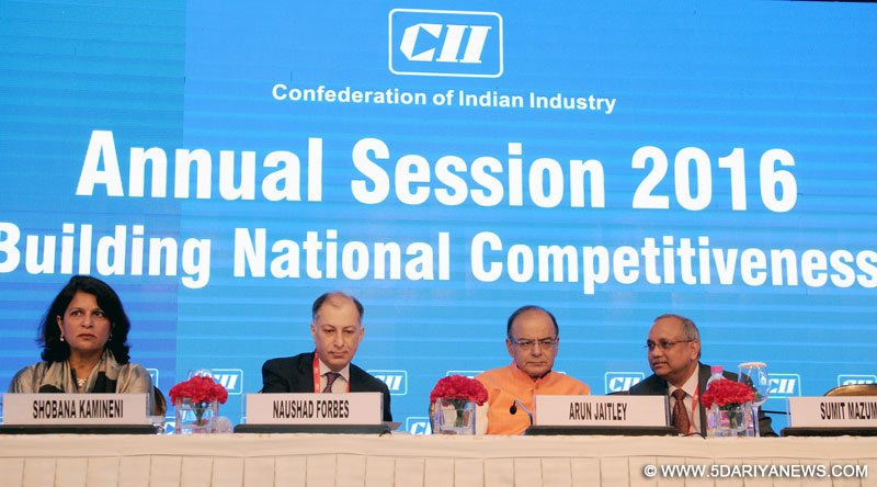 The Union Minister for Finance, Corporate Affairs and Information & Broadcasting, Shri Arun Jaitley at the inauguration of the CII Annual Session, in New Delhi on April 04, 2016