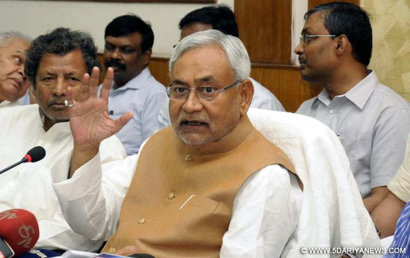 Bihar Chief Minister Nitish Kumar addresses a press conference in Patna on April 5, 2016.