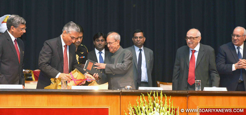 The President, Shri Pranab Mukherjee receiving the first copy of a book ‘Statement of Indian Law: Supreme Court through its Constitution Bench Decisions since 1950’, written by Shri Govind Goel, Advocate, Supreme Court of India, at Rashtrapati Bhavan, in New Delhi on April 07, 2016. The Chief Justice of India, Justice T.S. Thakur is also seen.
