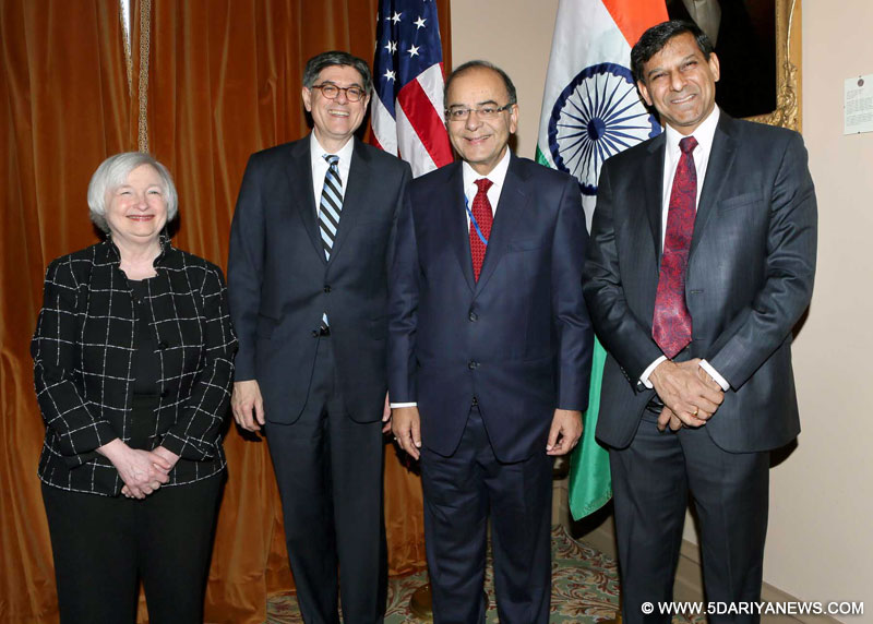 The Union Minister for Finance, Corporate Affairs and Information & Broadcasting, Shri Arun Jaitley, the Governor of Reserve Bank of India, Shri Raghuram Rajan and the Finance Minister of Sri Lanka, Mr. Ravi Karunanayake at the IMF 2016 Spring Summit, in Washington DC on April 15, 2016.