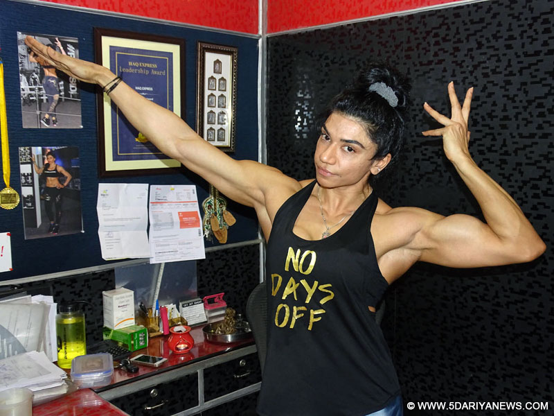 Yashmeen Manak, who was adjudged Miss India 2016 at a bodybuilding competition, shows off her biceps.