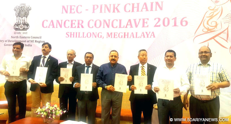 The Minister of State for Development of North Eastern Region (I/C), Prime Minister’s Office, Personnel, Public Grievances & Pensions, Department of Atomic Energy, Department of Space, Dr. Jitendra Singh launching the first of its kind, weeklong Cancer Care campaign, in Shillong on April 23, 2016.