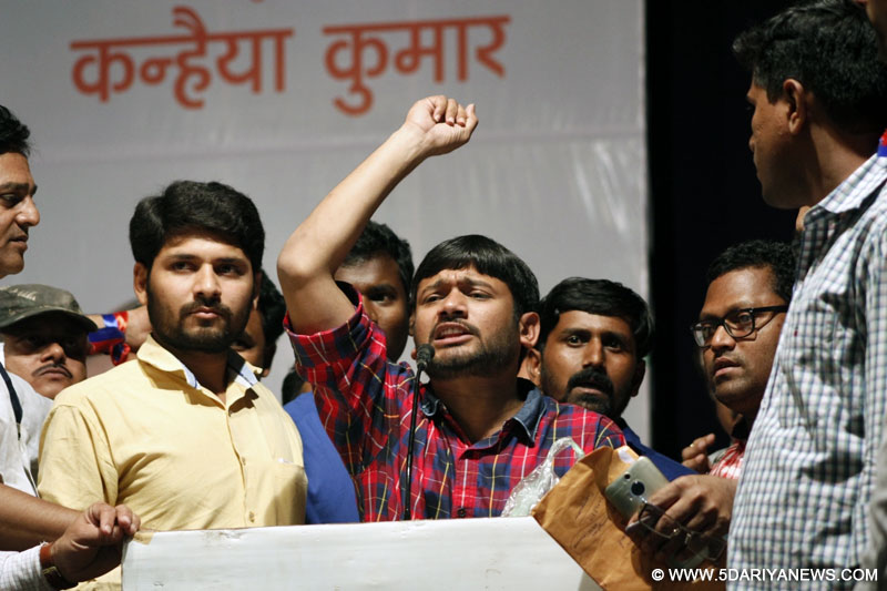 JNUSU leader Kanhaiya Kumar addresses during a programme in Pune on April 24, 2016.