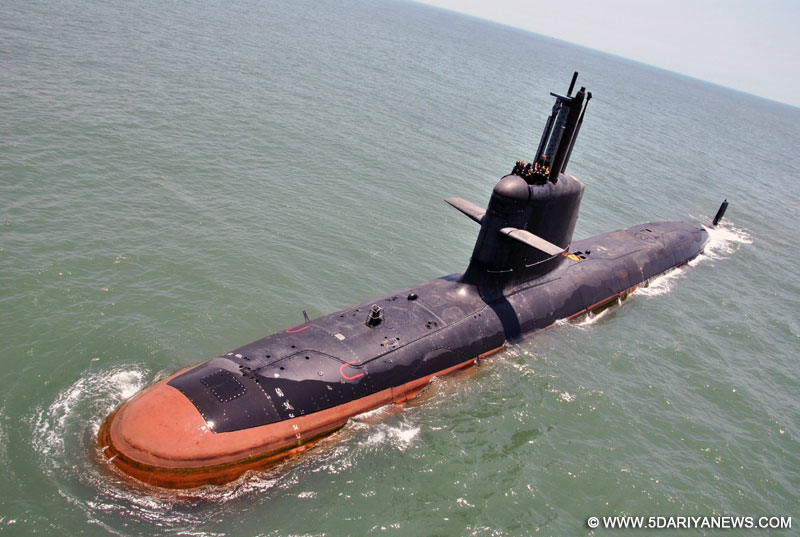 ‘Kalvari’, the first of the Scorpene class submarines, being built at the Mazagon Dock Shipbuilders Ltd Mumbai (MDL), went to sea for the first time today. This marks the commencement of sea trials of the submarine.