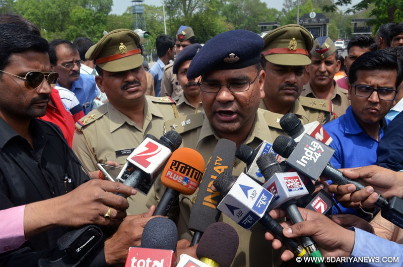 Ghaziabad SSP Dharmender Yadav talks to press regarding intrusion in Hindon Air Force Station, Ghaziabad on May 6, 2016.
