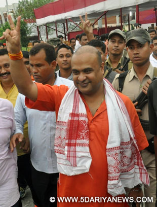 BJP leader Himanta Biswa Sarma celebrates party