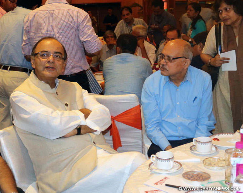 Union Minister for Finance, Corporate Affairs and Information and Broadcasting Arun Jaitley during a programme organised to interact with journalists regading the achievements of NDA government in last two years, in New Delhi on May 25, 2016. 