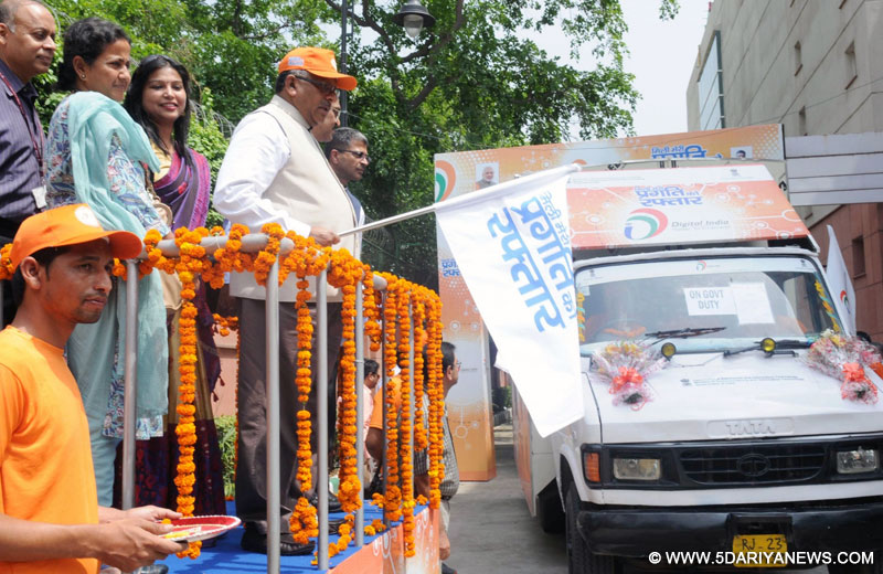 New Delhi: Union Minister for Communications and Information Technology Ravi Shankar Prasad flags off the Digital India Vans in New Delhi, on May 30, 2016.