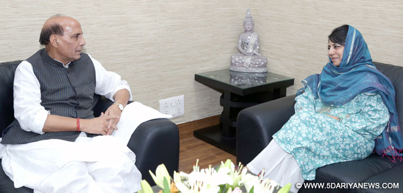 The Chief Minister of Jammu and Kashmir, Ms. Mehbooba Mufti calling on the Union Home Minister, Shri Rajnath Singh, in New Delhi on June 02, 2016. 