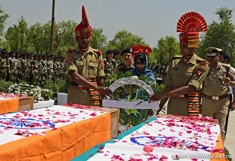Mehbooba Mufti visits BSF Frontier Headquarters, lays wreath on mortal remains of slain forces personnel