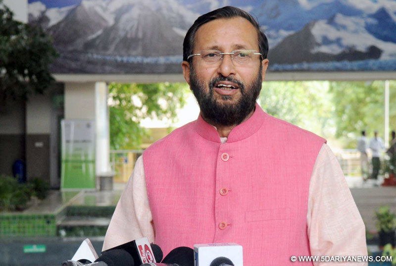 The Minister of State for Environment, Forest and Climate Change (Independent Charge), Shri Prakash Javadekar interacting with the media persons, in New Delhi on June 08, 2016.