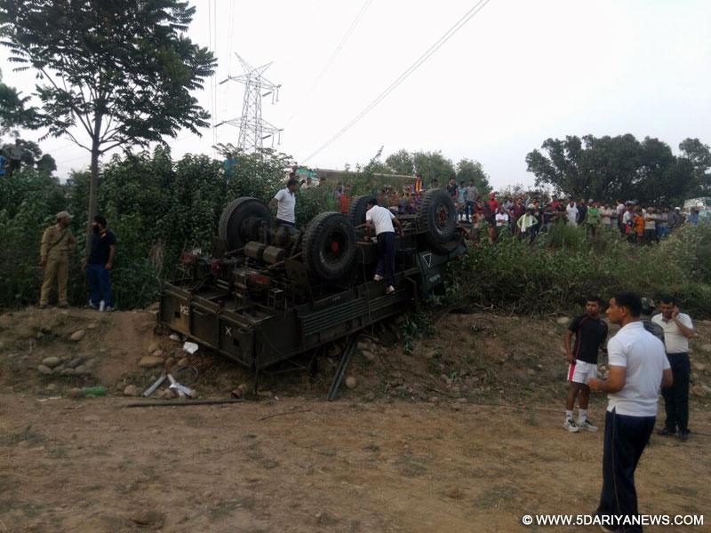The army vehicle that went out of control and turned turtle, crushing four soldiers to death in Jammu and Kashmir