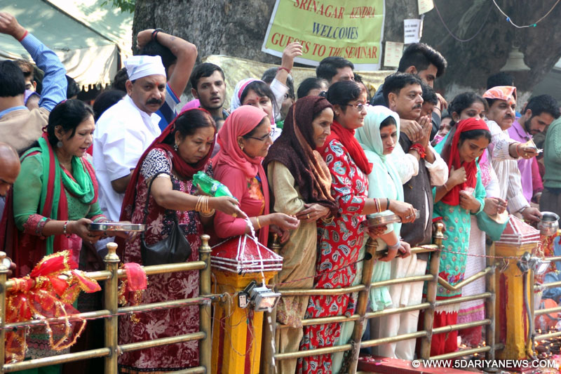 Devotees during Kheer Bhawani Mela at Ganderbal in Jammu and Kashmir, on June 12, 2016.