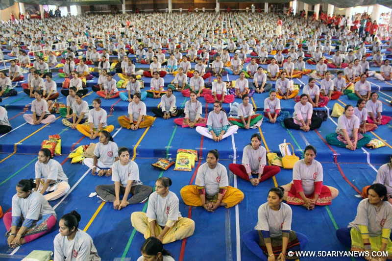 More than 1,600 pregnant women practice yoga on International Day for Yoga in Rajkot on June 21, 2016. 