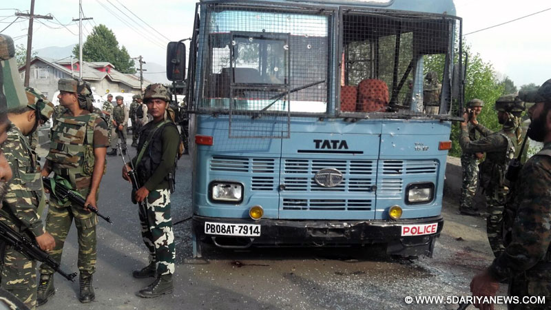 The CRPF bus that was attacked by militants in Pampore of Jammu and Kashmir on June 25, 2016. 