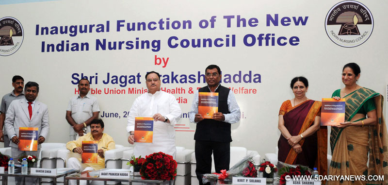 The Union Minister for Health & Family Welfare, Shri J.P. Nadda releasing the new syllabus viz, nurse practitioner in critical care nursing at the inauguration of the New Indian Nursing Council Office, in New Delhi on June 27, 2016.