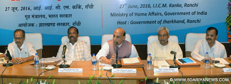 The Union Home Minister, Shri Rajnath Singh chairing the 22nd meeting of the Eastern Zonal Council, in Ranchi, Jharkhand on June 27, 2016. The Chief Minister of Jharkhand, Shri Raghubar Das, the Chief Minister of Bihar, Shri Nitish Kumar, the Minister of Finance, Odisha, Shri Pradip Kumar Amat and the Minister for Planning, West Bengal, Dr. Ashish Banerjee are also seen.