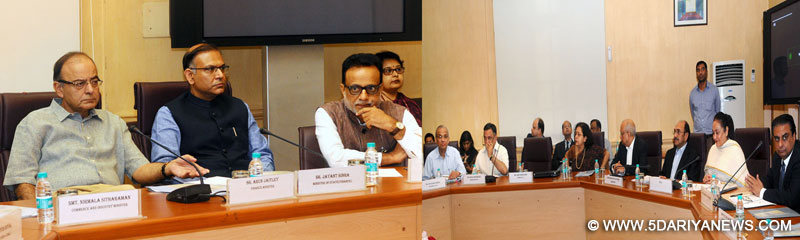 The Union Minister for Finance, Corporate Affairs and Information & Broadcasting, Shri Arun Jaitley holding a meeting with the various Chambers of Commerce & Association of Professionals regarding Income Declaration Scheme, 2016, in New Delhi on June 28, 2016. The Minister of State for Finance, Shri Jayant Sinha and the Revenue Secretary, Dr. Hasmukh Adhia are also seen.