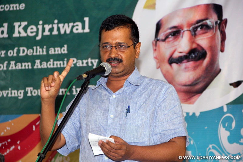 Delhi Chief Minister and AAP leader Arvind Kejriwal addresses hoteliers during a programme in Calangute, Goa on June 29, 2016.