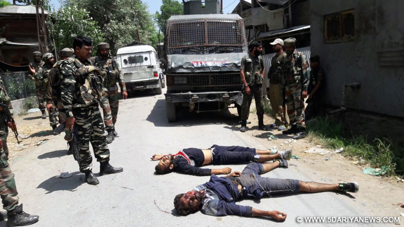 The alleged militants who were killed during an encounter with security personnel at Newa village in Jammu and Kashmirs Pulwama district on June 30, 2016.