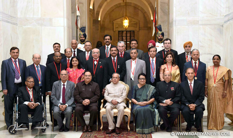 The President, Shri Pranab Mukherjee with the recipients of Dr. B.C. Roy National Awards for the years 2008, 2009 & 2010, at a function, at Rashtrapati Bhavan, in New Delhi on July 01, 2016. The Union Minister for Health & Family Welfare, Shri J.P. Nadda and other dignitaries are also seen.