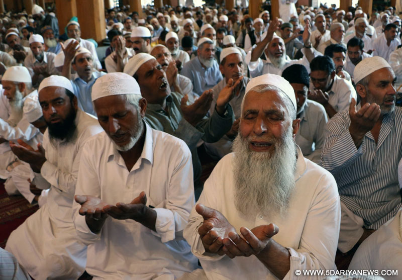 People offer namaaz at Jamia Masjid during Ramadan in Srinagar on July 1, 2016. 