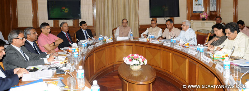 Arun Jaitley chairing the 15th meeting of the Financial Stability and Development Council (FSDC), in New Delhi on July 05, 2016. The Minister of State for Finance, Shri Jayant Sinha and other dignitaries are also seen.