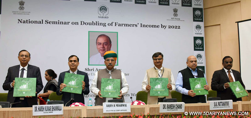 The Minister of State for Finance and Corporate Affairs, Shri Arjun Ram Meghwal at the inauguration of the National Seminar on “Doubling of Farmers’ Income by 2022’’, organised by the NABARD, on its 35th Foundation Day, in New Delhi on July 12, 2016. The Secretary, Ministry of Agriculture and Farmers Welfare, Shri S.K. Pattanayak and other dignitaries are also seen. 