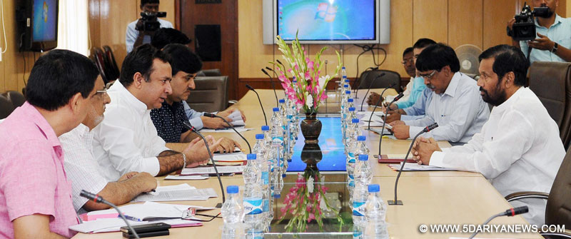 The Union Minister for Consumer Affairs, Food and Public Distribution, Shri Ram Vilas Paswan reviewing the implementation of Food Security Act in Jammu and Kashmir, in a meeting with the Food Minister of Jammu and Kashmir, Shri Chowdhary Zulfkar Ali and the Senior officials of the State, Union Food Department and FCI, in New Delhi on July 14, 2016.